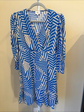 Geometric Faux Wrap Ruffle Dress